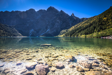 Landscape of mountain lake Morskie Oko near Zakopane, Tatra Moun