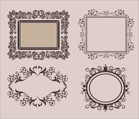 Wicker lines and old decor elements in vector. Vintage borders  frame in set.  page decoration.  for wedding album or restaurant menu. Calligraphic design 