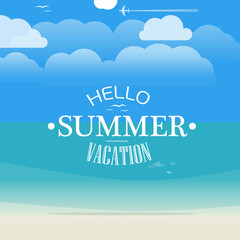 Vacation travelling concept. Flat illustration with Hello summer