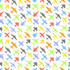 Transport and navy airplanes and jets color seamless background