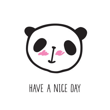 Small card with a cute panda. Hand drawn panda for your design. Doodles, sketch. Vector illustration.