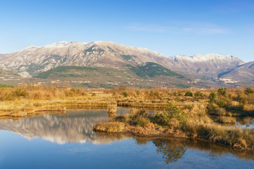 Fototapeta na wymiar Special botanical and animal reserve Solila in winter. Montenegro
