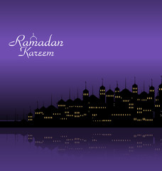 Ramadan Kareem Night Background with Silhouette Mosque and Minarets