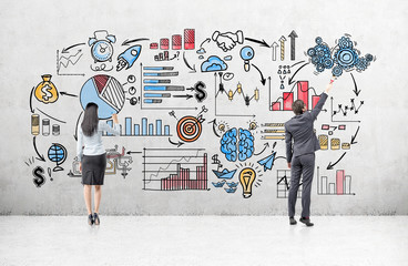 Businesspeople drawing business sketch