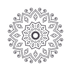Hand drawn flower mandala for coloring book. Black and white ethnic henna pattern. Indian, asian, arabic, islamic, ottoman, moroccan motif. Vector illustration.