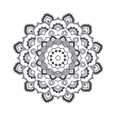 Hand drawn flower mandala for coloring book. Black and white ethnic henna pattern. Indian, asian, arabic, islamic, ottoman, moroccan motif. Vector illustration.