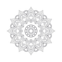 Hand drawn flower mandala for coloring book. Black and white ethnic henna pattern. Indian, asian, arabic, islamic, ottoman, moroccan motif. Vector illustration.