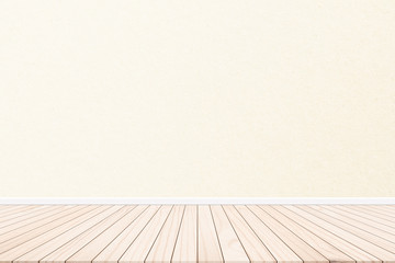 Wood terrace with a background cement wall design ideas within the building.Wood floors on background cream color.