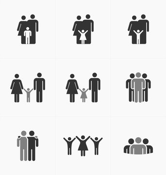 People icons set on white background, silhouette vector. Busines