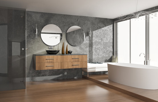 Luxuriöses modernes Badezimmer mit freistehender Badewanne