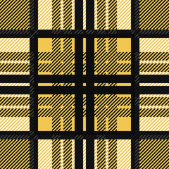 Seamless tartan pattern. Plaid golden black white palette repeated tartan pattern. Twill texture Vector illustration.