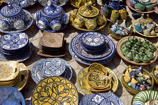 Morocco. Safi - the potters' quarter. The typical coloured Safi pottery