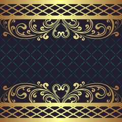 Luxury dark blue Background with golden floral Borders.