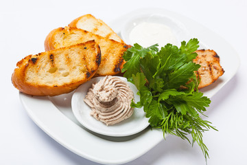 bread with sauce and greens
