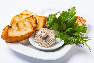 bread with sauce and greens