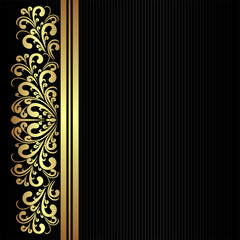 Black fabric pattern with golden floral Border.