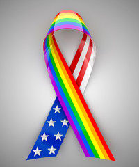 USA and rainbow ribbon - 3d rendering