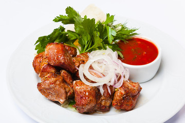 kebab with onion and sauce