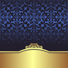 Invite design: blue ornamental Background with golden Border