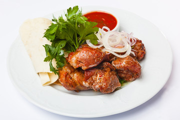 kebab with onion and sauce