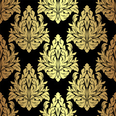Golden floral seamless Pattern on black.