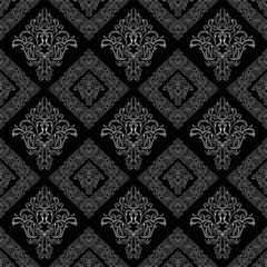 Seamless damask floral geometric Wallpaper -  gray and black colors