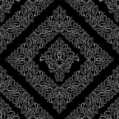 Seamless ornamental gray Pattern on black