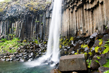 Waterfall with basalt columns, Svartifoss, Skaftafell National Park, Iceland