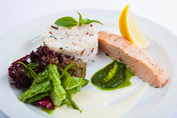 salmon steak with rice