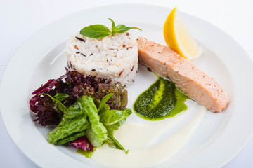 salmon steak with rice