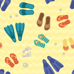 Seamless pattern with beach shoes on a sand. © verock