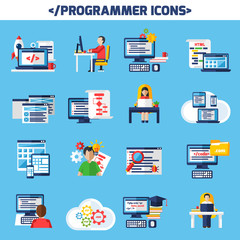 Programmer Flat Color Decorative Icons Set