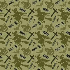 Halloween pattern with witch, pumpkin and spider.