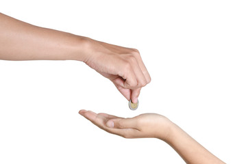 hand give money on white background