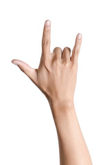 Hand in I love you on white background