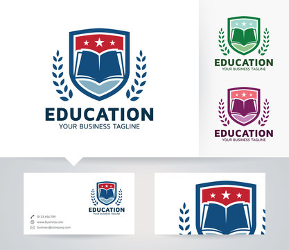 Education vector logo with business card template