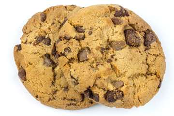 Glass of milk and cookies isolated on white