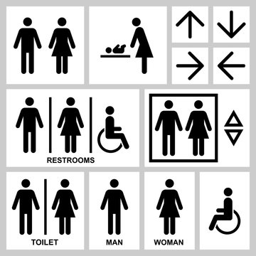 Silhouette Man & Woman public access icons set, vector illustration