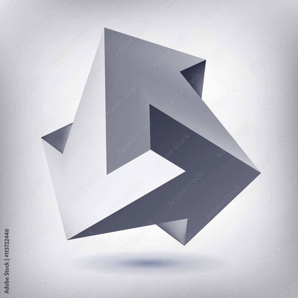 Poster impossible shape, unreal arrows, 3 arrows vector, crystal, 3d low polygon geometry, abstract vector 