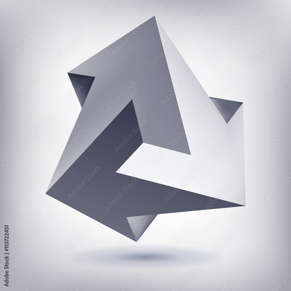Poster impossible shape, unreal arrows, 3 arrows vector, crystal, 3d low polygon geometry, abstract vector 