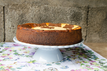 Cheesecake with chocolate and vanilla.