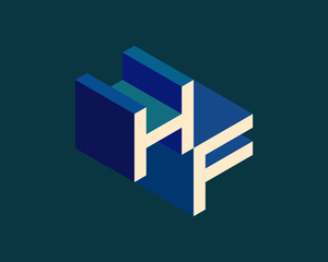 HF isometric 3D letter logo. three-dimensional stock vector alphabet font typography design.
