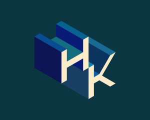 HK isometric 3D letter logo. three-dimensional stock vector alphabet font typography design.