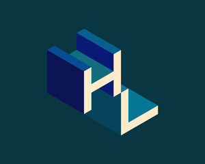 HL isometric 3D letter logo. three-dimensional stock vector alphabet font typography design.