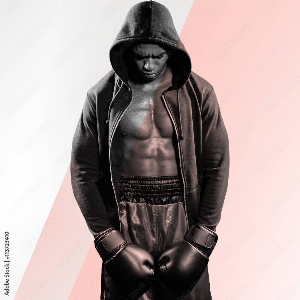 Poster composite image of boxer posing after failure