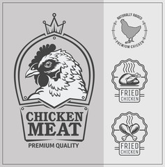 Set of chicken labels, emblems and design elements.