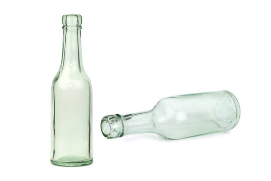 Old glass bottles isolated on white background.