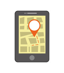 GPS concept. Smartphone and mark icon. Vector graphic