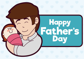 Loving Dad with his Baby Girl in Father's Day Label, Vector Illustration