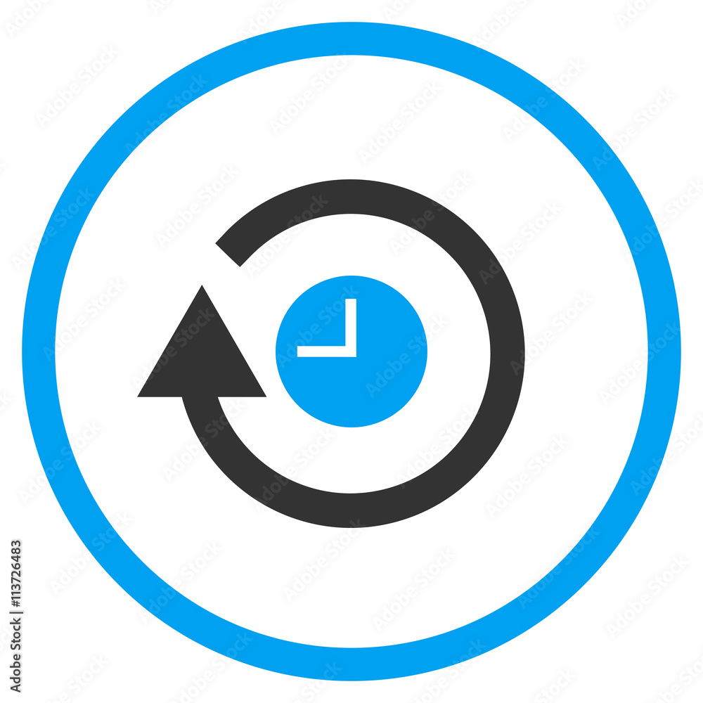 Poster repeat clock vector bicolor icon. image style is a flat icon symbol inside a circle, blue and gray c